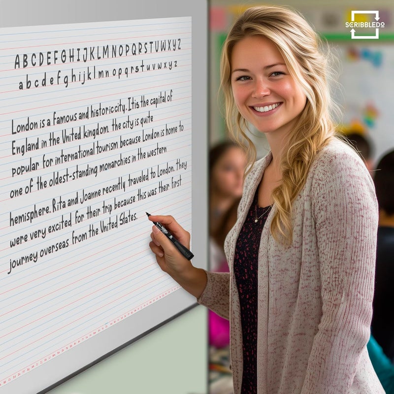 Scribbledo 30”x24” Large Magnetic Notebook Paper For Classroom Elementary Classroom Must Haves for Teachers Elementary Giant Dry Erase Magnetic Lined Paper for Whiteboard Third Fifth Grade Handwriting - Image 2